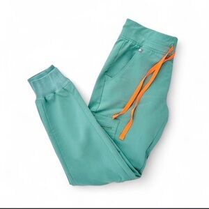 Figs Teal Jogger Pants with Orange Drawstring